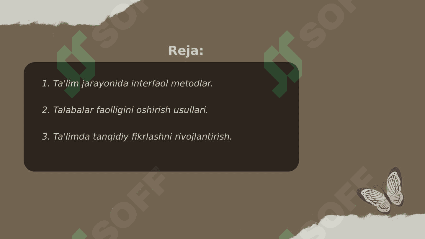 TA'LIM  JARAYONIDA TALABALARNING O'ZLASHTIRISH DARAJALARI. TALABALAR TANQIDIY FIKRINI RIVOJLANTIRISHDA INTERFAOL METODLARNING O'RNI . 2
