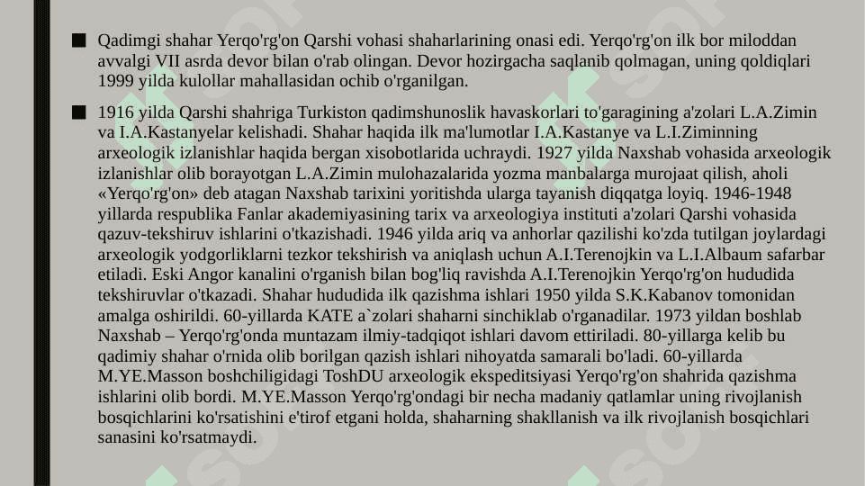 Arxeologiya fanidan prezentatsiya Yerqo‘rg‘on va Uzunqirda olib borilgan arxeologik tadqiqotlar 5
