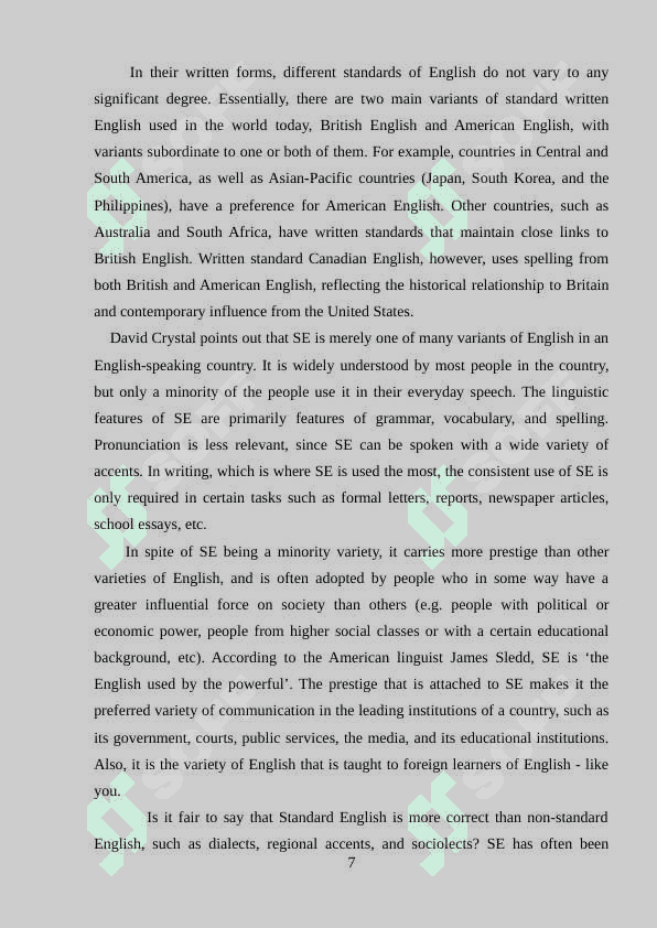 Standard English variants and dialects 7