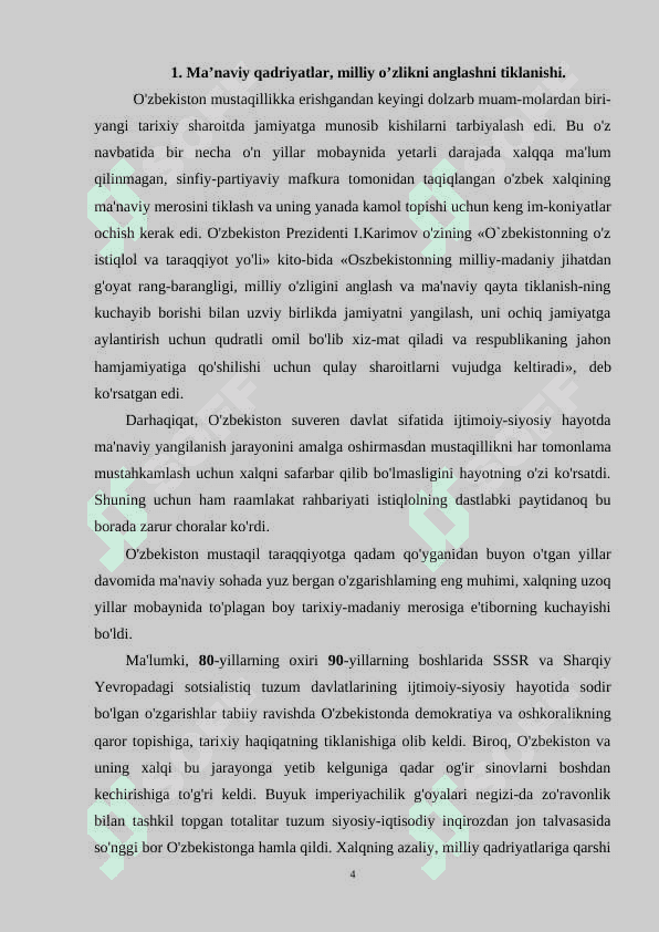 MANAVIY QADIRYATLAR VA MILLIY OʻZLIKNI ANGLASH OʻQUVCHILAR MISOLIDA 4