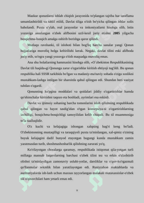 MANAVIY QADIRYATLAR VA MILLIY OʻZLIKNI ANGLASH OʻQUVCHILAR MISOLIDA 8
