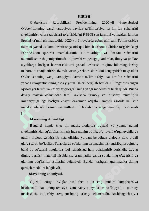 Umumta’lim  maktabi o’quvchilarining og’zaki nutqini rivojlantirishda  ta’lim texnologiyalarining ahamiyati. (а1 darajadagi oʼquvchilar misolida) 3