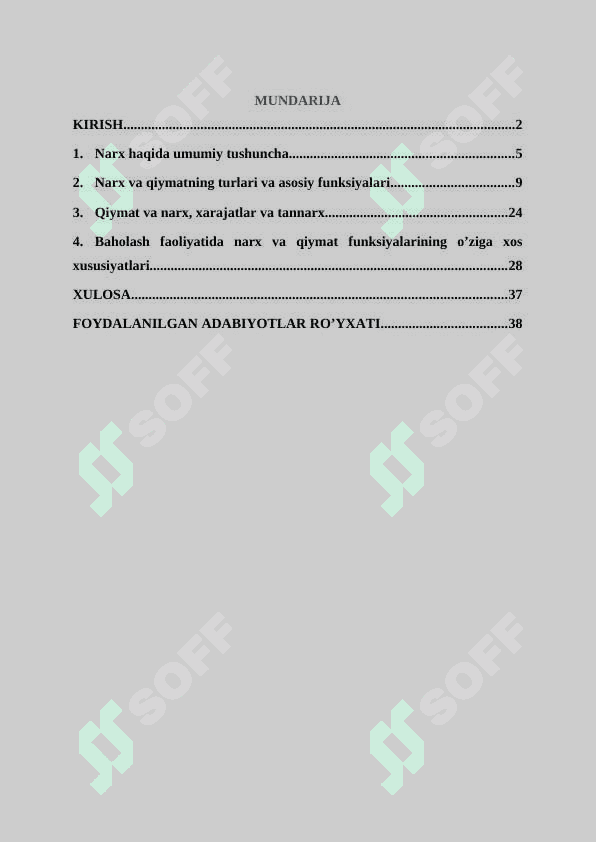 Narx va qiymatning funksiyalari 2