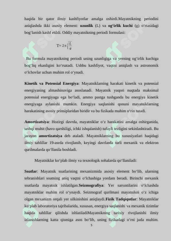 Mayatniklarning ishlash prinsiplari 5