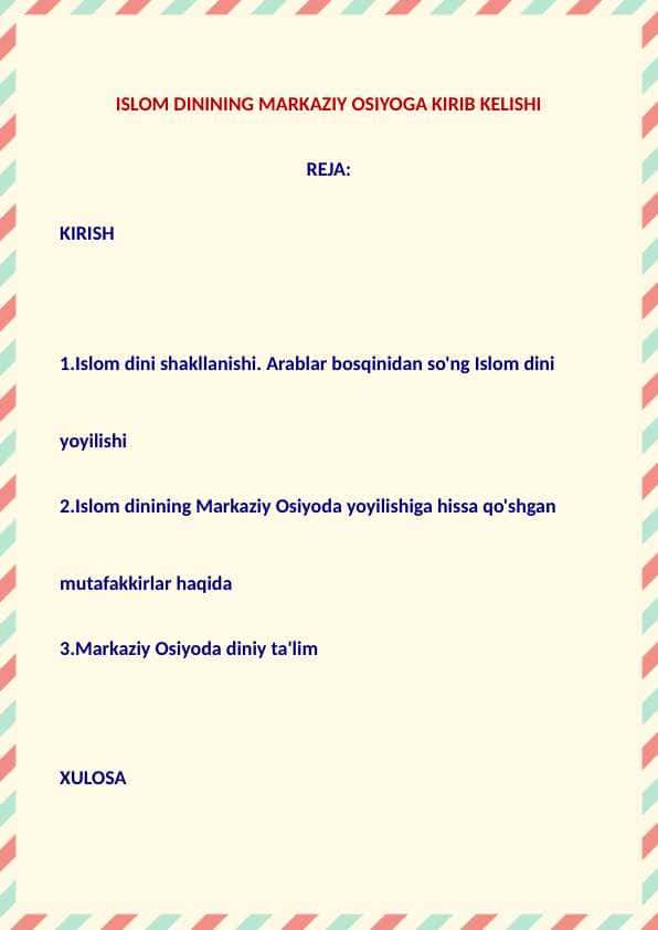 Islom dinining Markaziy Osiyoga kirib kelishi