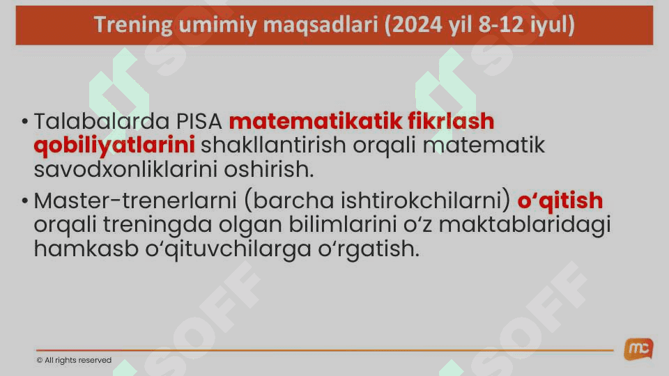 Matematika fani bo’yicha master-trenerlar uchun malak oshirish treningi 3