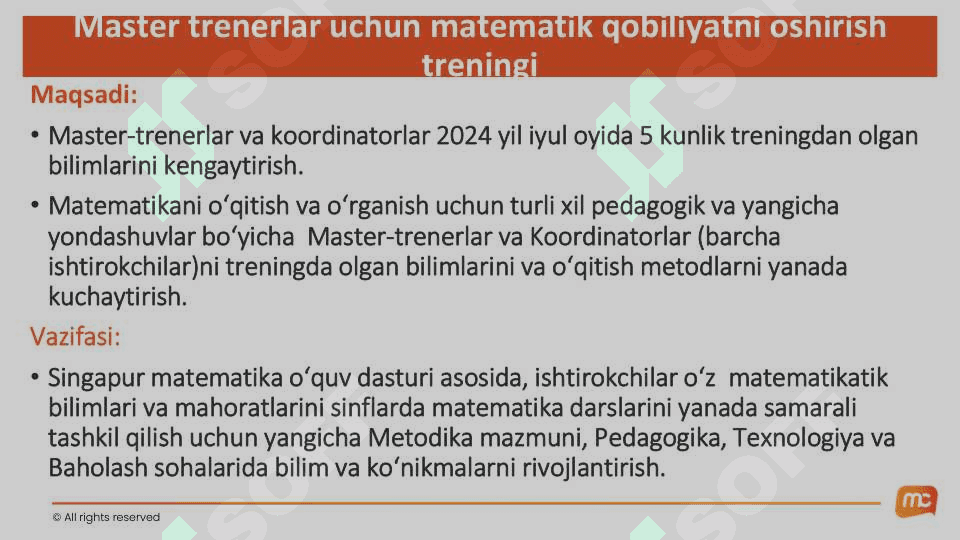 Matematika fani bo’yicha master-trenerlar uchun malak oshirish treningi 5