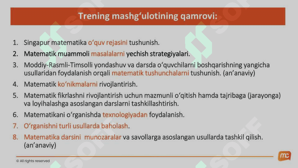 Matematika fani bo’yicha master-trenerlar uchun malak oshirish treningi 7