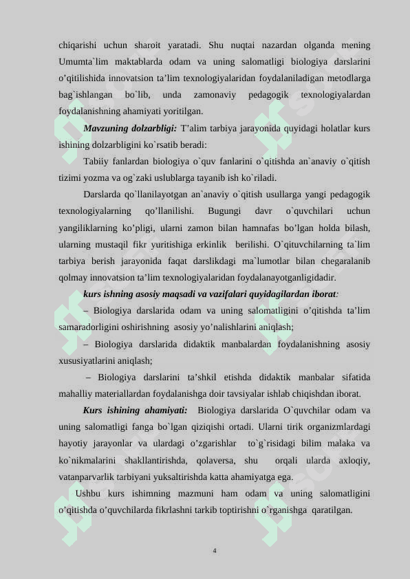 Odam va uning salomatligidan DTS  yangi tahrirdagi dastur va darslikning tahlili. 4