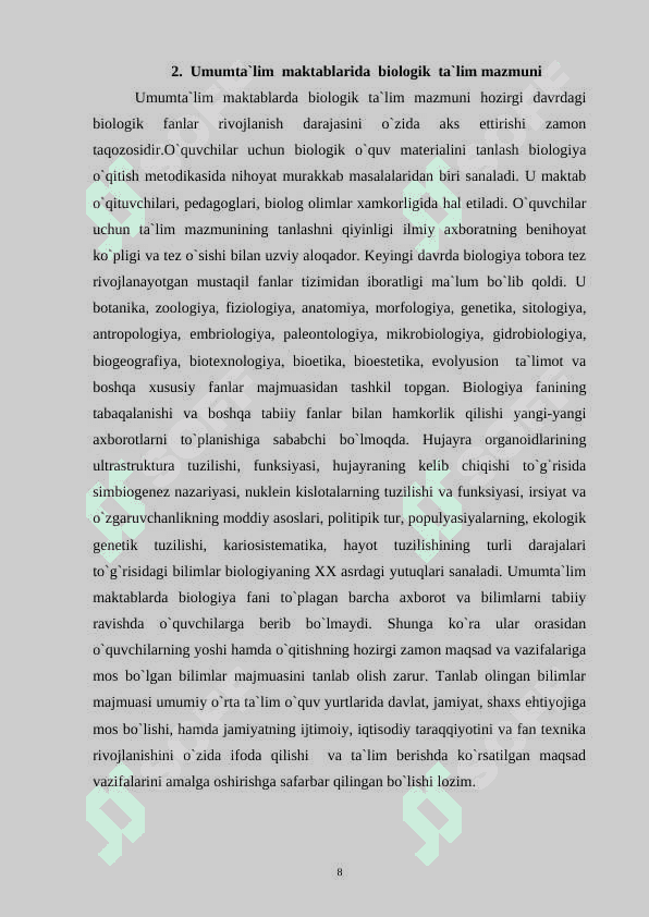 Odam va uning salomatligidan DTS  yangi tahrirdagi dastur va darslikning tahlili. 8