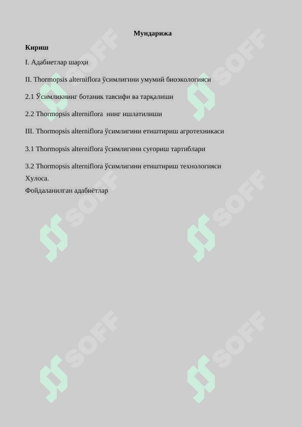 Thormopsis alterniflora ўсимлигини биоэкологияси ва етиштириш технологияси 2