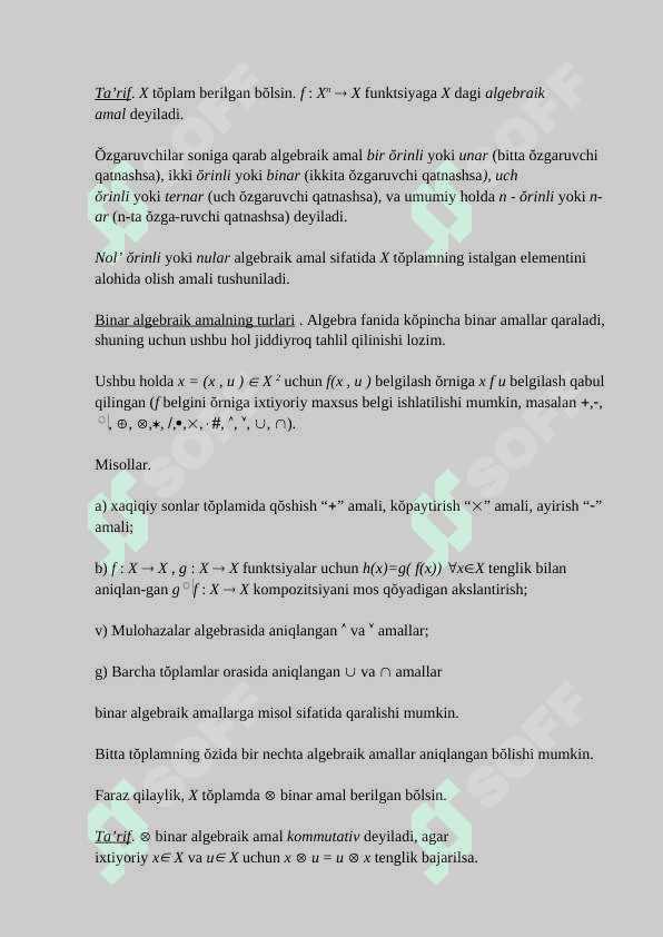 Binar algebraik amallar    turlari,xossalari.Algebra.Algebralar gomomorfizmi 4