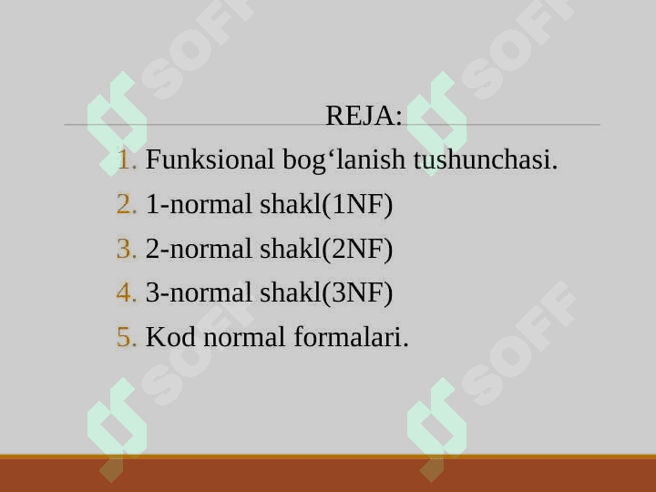 Ma’lumotlar bazasini normallashtirish. 1NF, 2NF, 3NF va Kod normal formalari 2