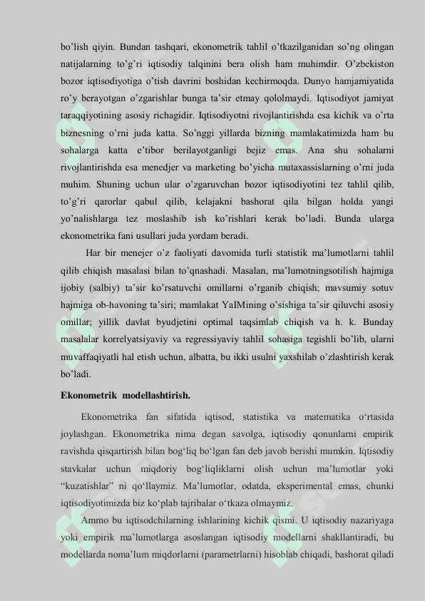 Ekonometrika ma'ruza 2