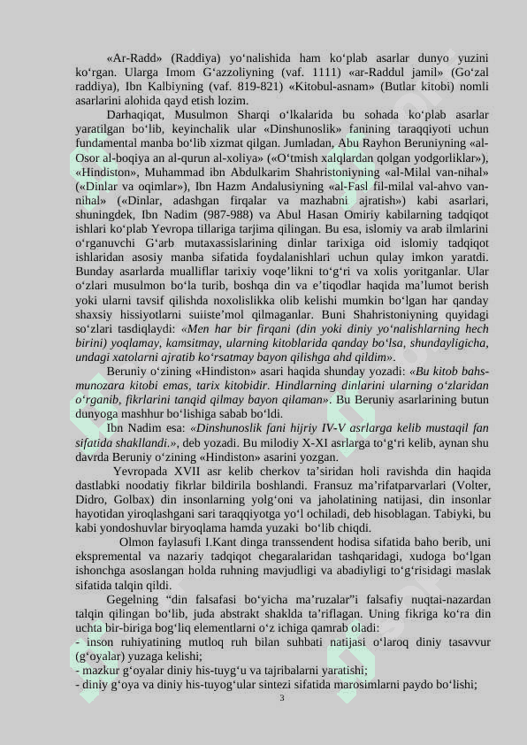 Dinshunoslik ma'ruza 3