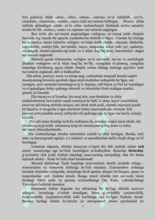 Dinshunoslik ma'ruza 5