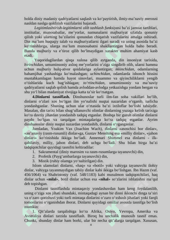Dinshunoslik ma'ruza 8