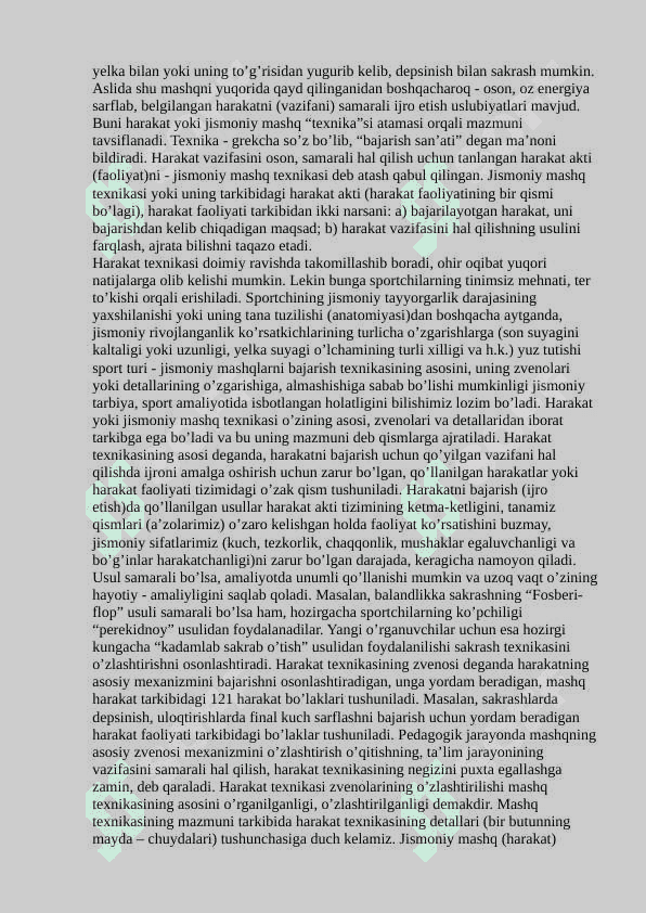 Jismoniy mashqlar.Ularning o’ziga xos belgilari .Mashqlar texnikasi 4