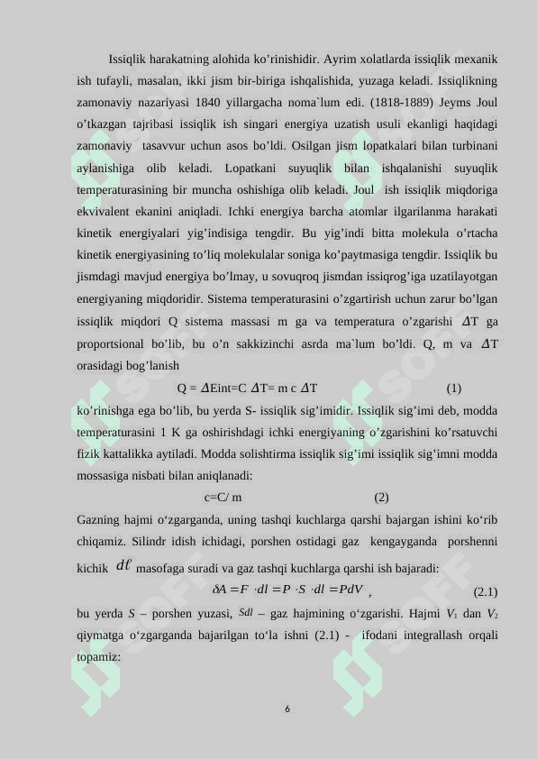 TERMODINAMIKANING BIRINCHI QONUNINI VA UNING IZOJARAYONLARGA TADBIQI 5