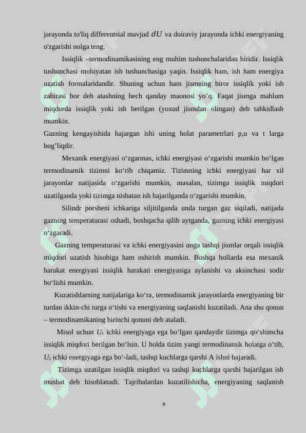 TERMODINAMIKANING BIRINCHI QONUNINI VA UNING IZOJARAYONLARGA TADBIQI 8