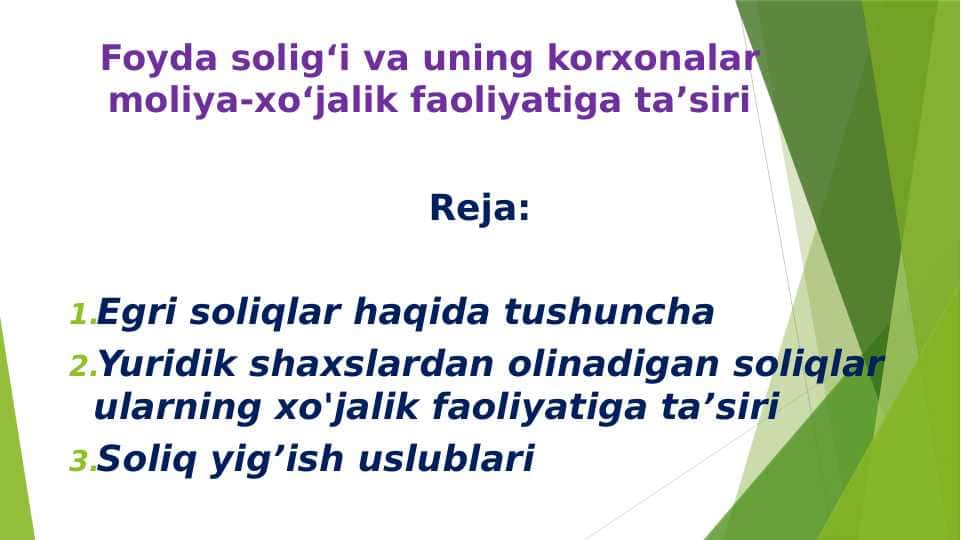 Foyda solig‘i va uning korxonalar moliya-xo‘jalik faoliyatiga ta’siri 1