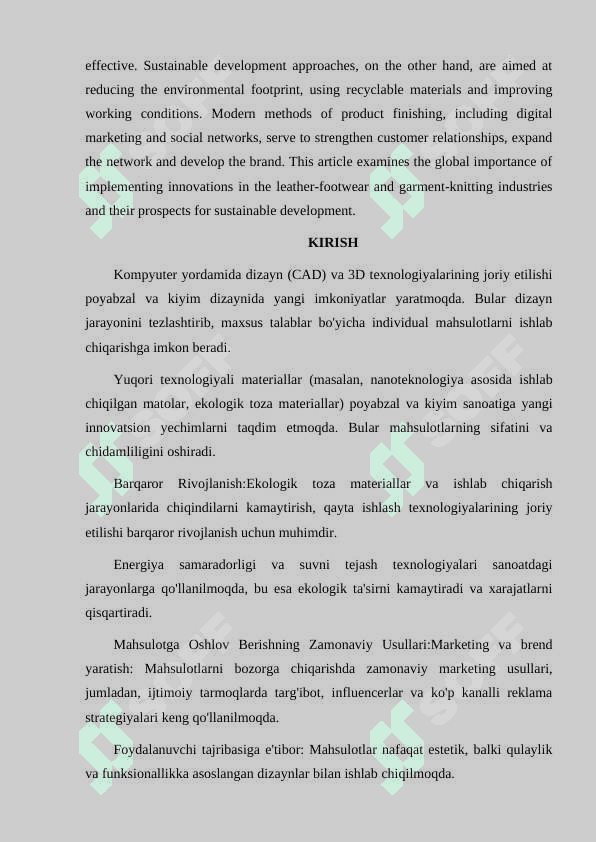 CHARM-POYABZAL VA TIKUV-TRIKOTAJ SANOATLARIDA DIZAYN, INNOVATSION TEXNOLOGIYALAR VA BARQAROR RIVOJLANISH ISTIQBOLLARI, MAHSULOTGA OSHLOV BERISHNING ZAMONAVIY USULLARI 3