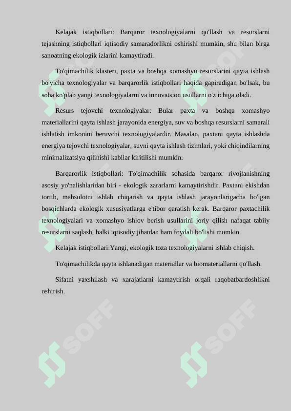 TO'QIMACHILIK KLASTERI, PAXTA VA BOSHQA XOMASHYOLARNI QAYTA ISHLASH RESURS TEJAMKOR TEXNOLOGIYALARI VA BARQARORLIK ISTIQBOLLARI 4
