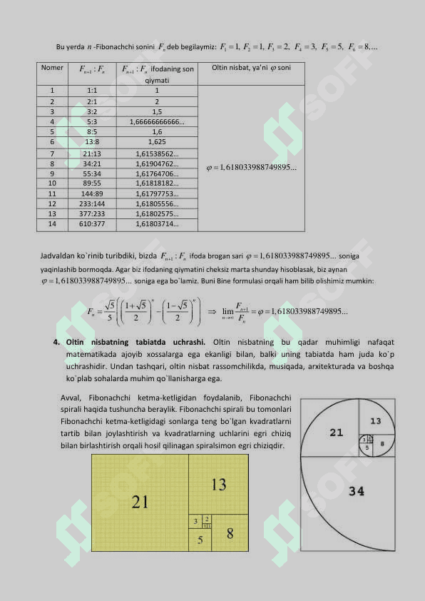 Fibonachchi sonlari oltin nisbat oltin meyor 4