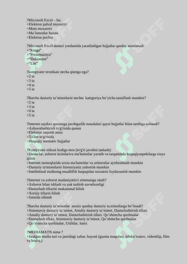 Mediya savodxonlikdan fanidan yakuni savol javoblari bilan 2