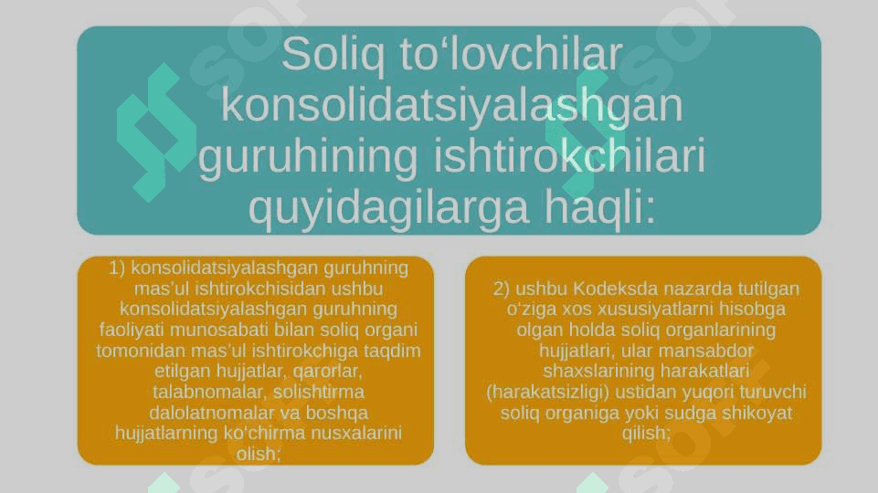 Soliq to‘lovchilar konsolidatsiyalashgan guruhi ishtirokchilarining huquq va majburiyatlari 3