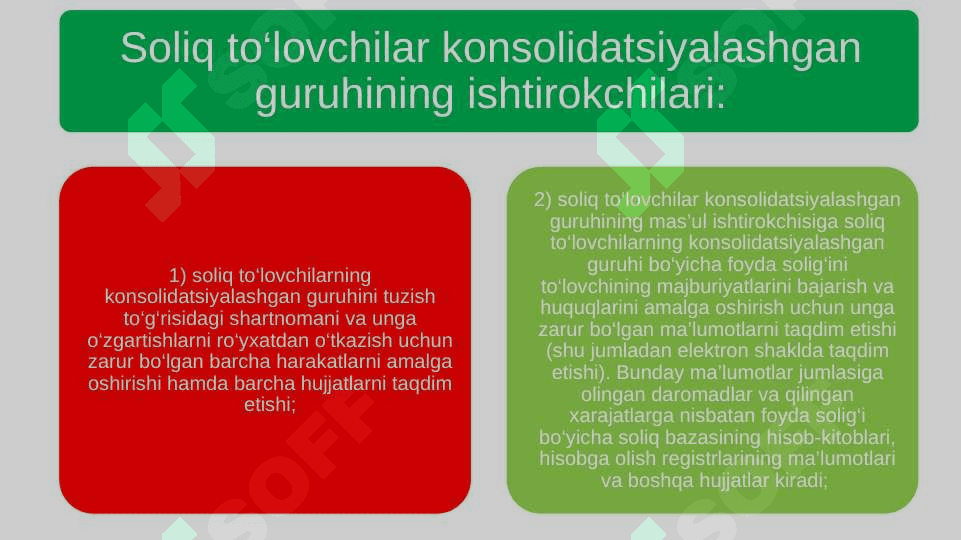 Soliq to‘lovchilar konsolidatsiyalashgan guruhi ishtirokchilarining huquq va majburiyatlari 6