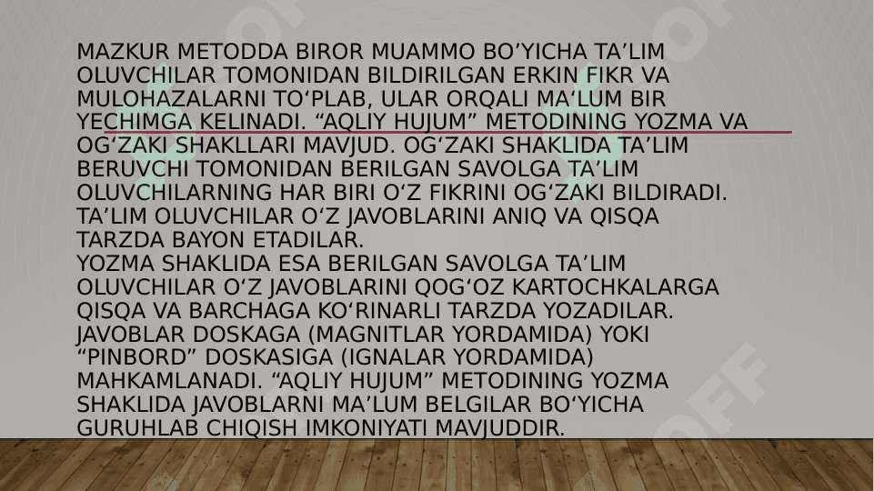 fikirlarni yaratish aqliy xujum metodi. 4