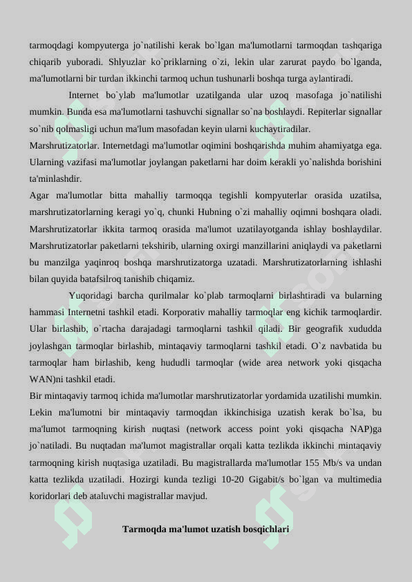 Ma’lumotlarni uzatish qurilmalari. Konsentratorlar, kommutatorlar va marshrutizatorlar 3