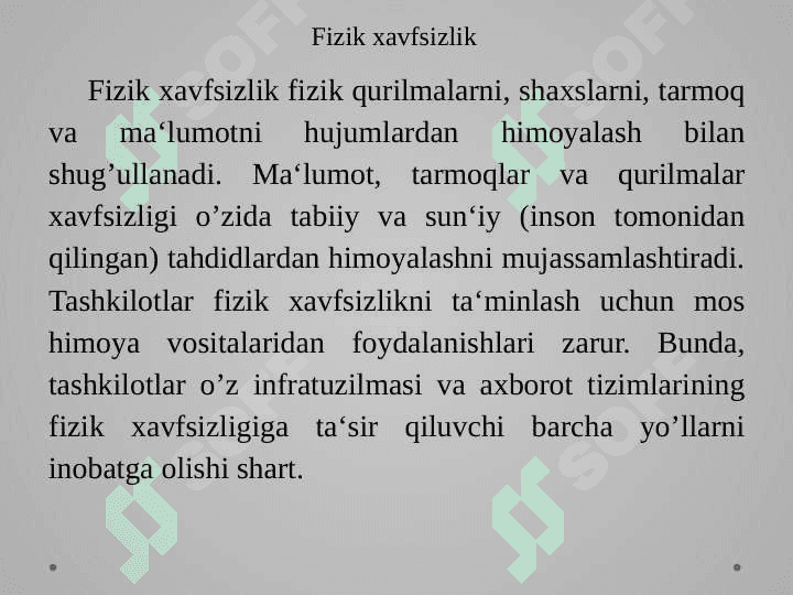 Axborot infratuzilmasini fizik himoyasini ta’minlash 3