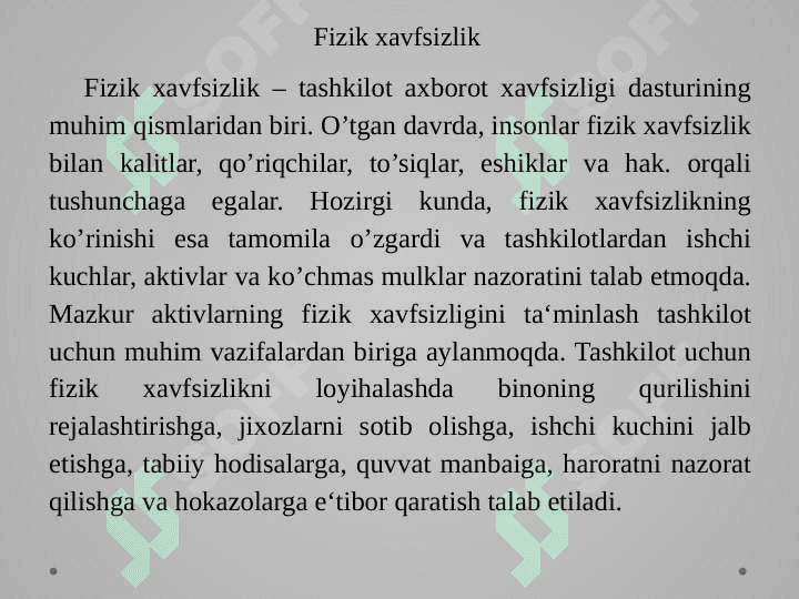 Axborot infratuzilmasini fizik himoyasini ta’minlash 4