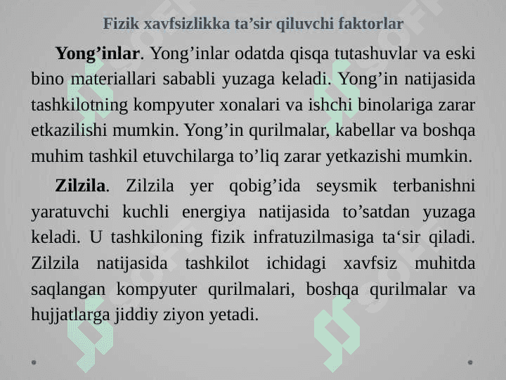 Axborot infratuzilmasini fizik himoyasini ta’minlash 7