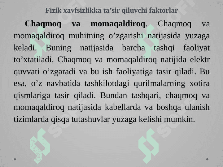 Axborot infratuzilmasini fizik himoyasini ta’minlash 8