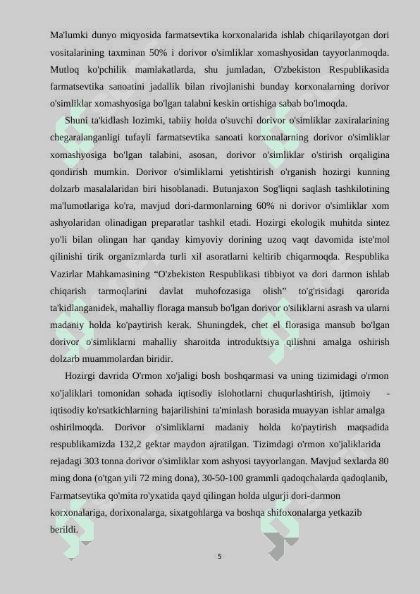 Ola o’t (Silibum marianum) o’simligi xom-ashyosini tayyorlash va dastlabki qayta ishlash texnologiyasi 5