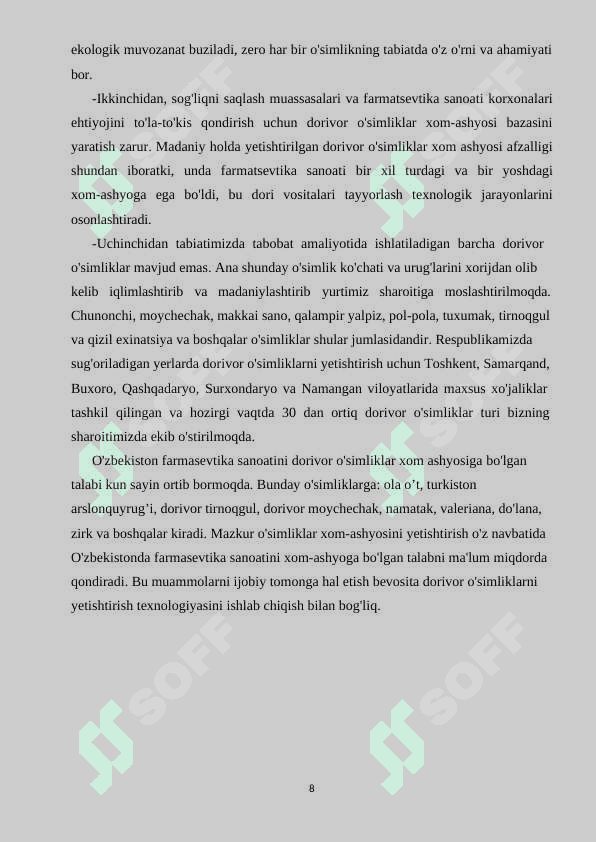Ola o’t (Silibum marianum) o’simligi xom-ashyosini tayyorlash va dastlabki qayta ishlash texnologiyasi 8