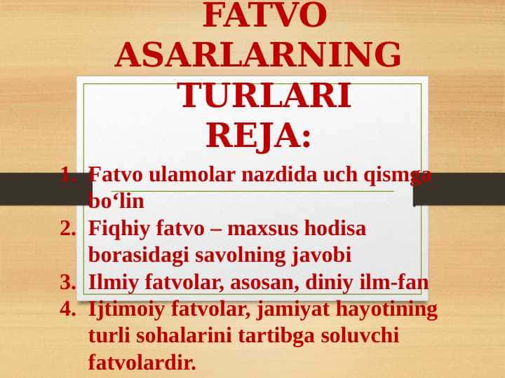 FATVO ASARLARNING  TURLARI 1