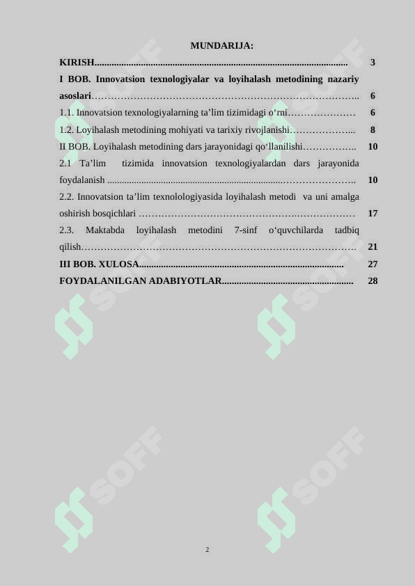 “Innovatsion texnologiyaning loyihalash metodlaridan dars jarayonida foydalanish” 2
