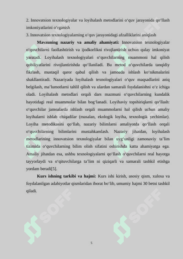 “Innovatsion texnologiyaning loyihalash metodlaridan dars jarayonida foydalanish” 5