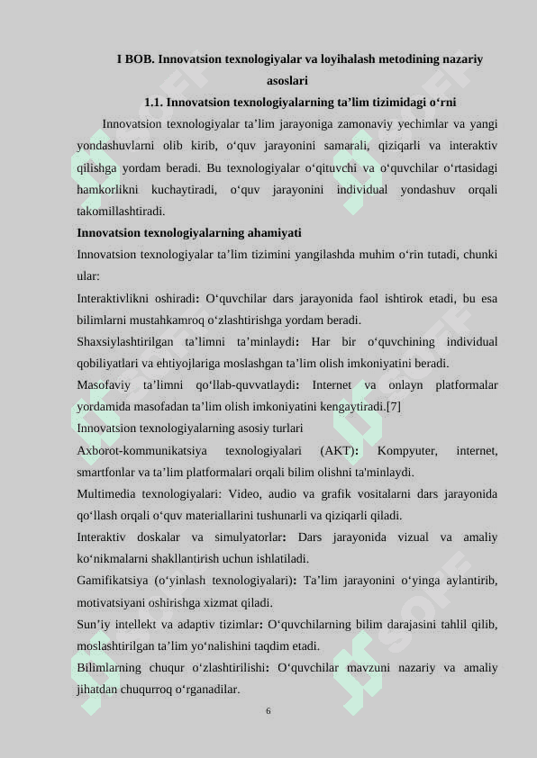 “Innovatsion texnologiyaning loyihalash metodlaridan dars jarayonida foydalanish” 6