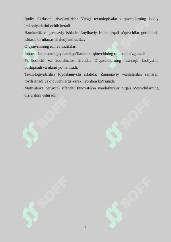 “Innovatsion texnologiyaning loyihalash metodlaridan dars jarayonida foydalanish” 7