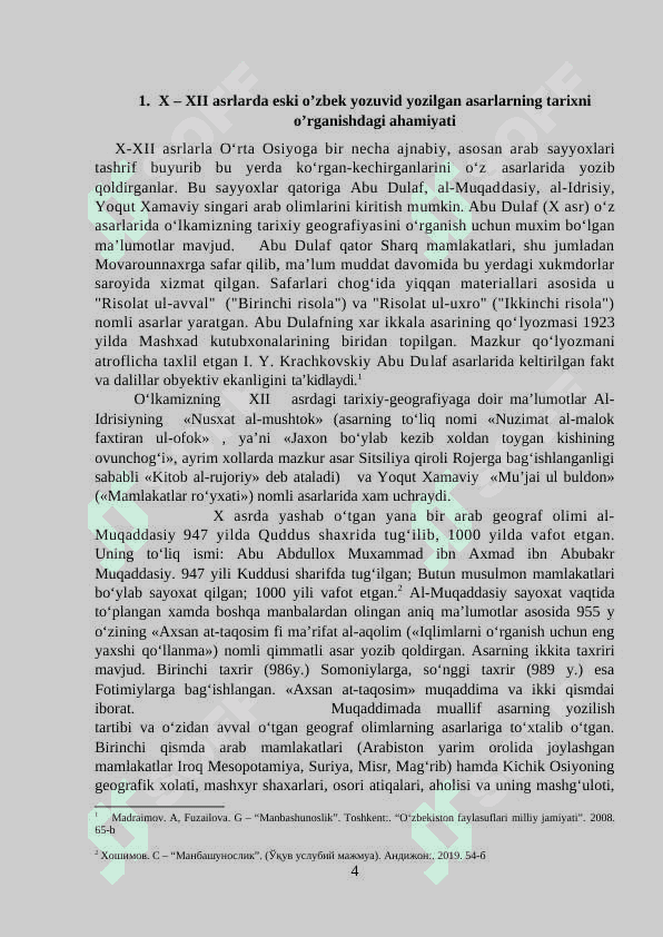 X – XII asrlarda eski o’zbek yozuvid yozilgan asarlarning tarixni o’rganishdagi ahamiyati 4