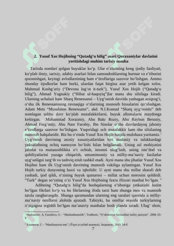 X – XII asrlarda eski o’zbek yozuvid yozilgan asarlarning tarixni o’rganishdagi ahamiyati 7