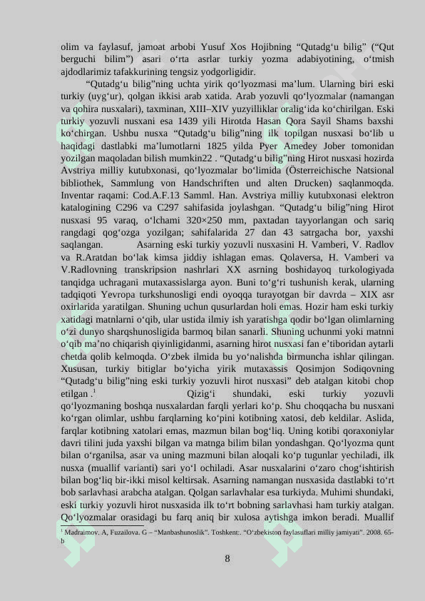 X – XII asrlarda eski o’zbek yozuvid yozilgan asarlarning tarixni o’rganishdagi ahamiyati 8