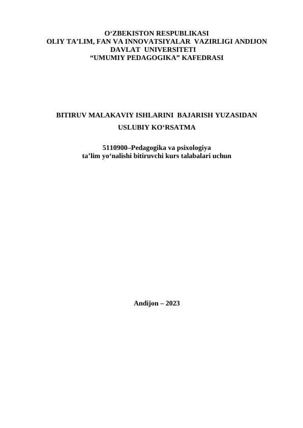 BITIRUV MALAKAVIY ISHLARINI  BAJARISH YUZASIDAN USLUBIY KO‘RSATMA 1