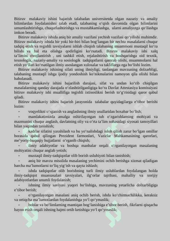 BITIRUV MALAKAVIY ISHLARINI  BAJARISH YUZASIDAN USLUBIY KO‘RSATMA 4