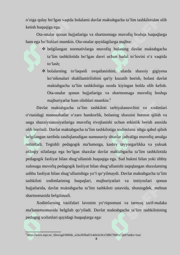 DAVLAT VA NODAVLAT MAKTABGACHA TA'LIM TASHKILOTLARINING O'ZIGA XOS XUSUSIYATLARI 8